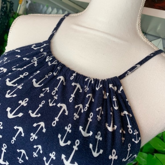 Old Navy Blue Anchor Dress XS Spaghetti Strap Knee Length Anchor pattern - Picture 3 of 12